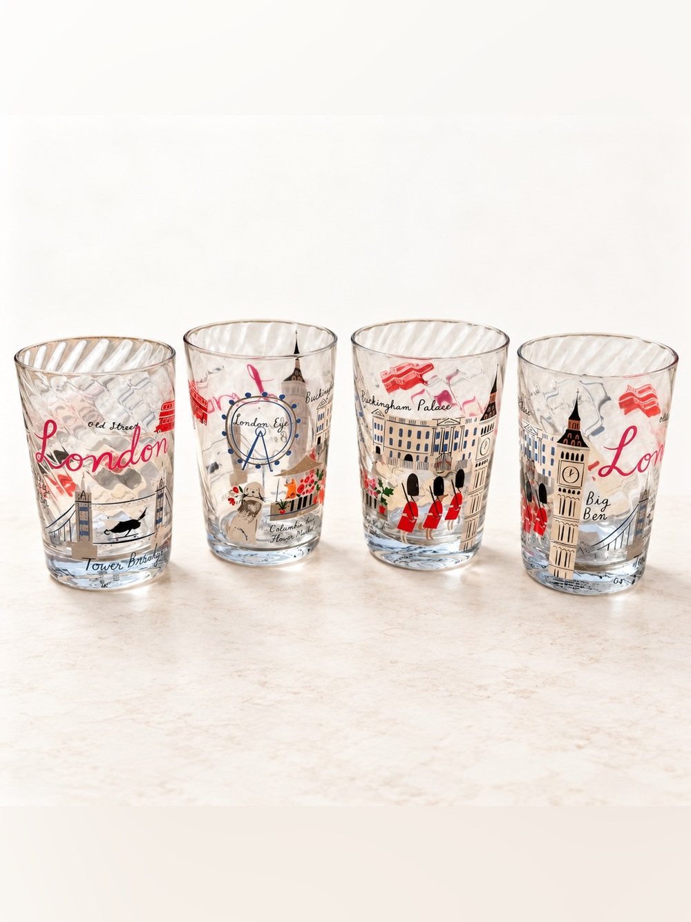 Anthropologie Holiday in the City London Juice Glasses Set 4 Christmas 15oz